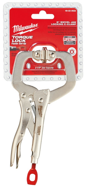 Milwaukee Torque Lock 48-22-3522 Locking C-Clamp, 2-15/64 in Max Opening Size, 2-1/4 in D Throat, Alloy Steel Body [SKU: ORG1384270]