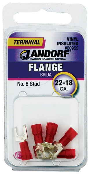 Jandorf 60955 Spade Terminal, 22 to 18 AWG Wire, #8 Stud, Vinyl Insulation, Copper Contact, Red [SKU: ORG3401650]