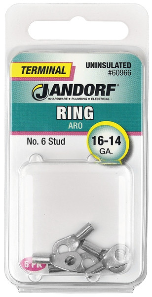 Jandorf 60966 Ring Terminal, 16 to 14 AWG Wire, #6 Stud, Copper Contact [SKU: ORG3401783]