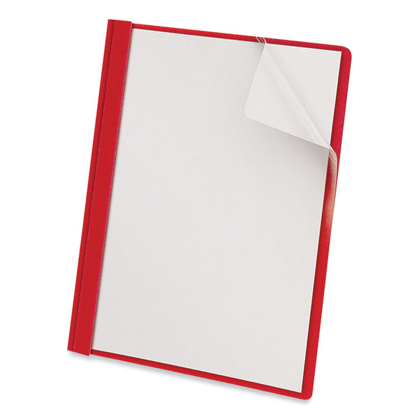 Clear Front Report Cover, Prong Fastener, 0.5" Capacity, 8.5 x 11, Clear/Red, 25/Box [SKU: UNV57123]