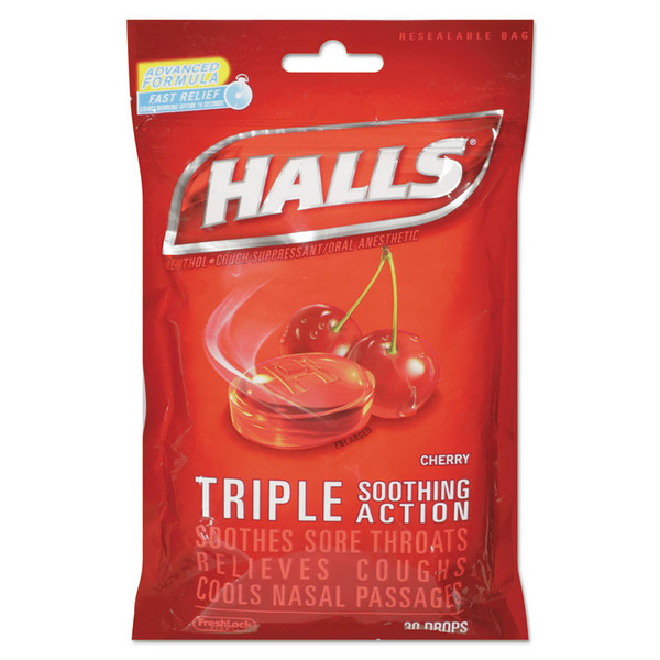 Triple Action Cough Drops, Cherry, 30/Bag, 12 Bags/Box [SKU: CDB27499]
