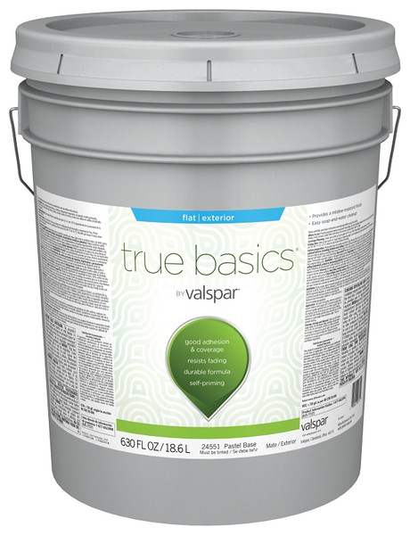 Valspar TRUE Basics 24550 Series 080.0024551.008 Exterior Paint, Flat, Pastel Base, 5 gal [SKU: ORG7351034]