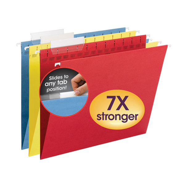 TUFF Hanging Folders with Easy Slide Tab, Letter Size, 1/3-Cut Tabs, Assorted Colors, 15/Box [SKU: SMD64040]
