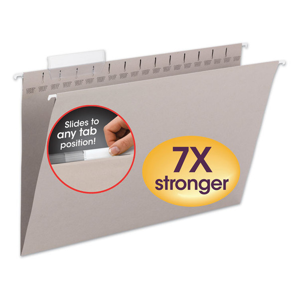TUFF Hanging Folders with Easy Slide Tab, Legal Size, 1/3-Cut Tabs, Steel Gray, 18/Box [SKU: SMD64093]