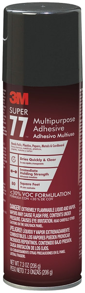 3M Super 77 77-10VOC30 Spray Adhesive, Liquid, Solvent, Clear, 7.3 oz Can [SKU: ORG7196009]