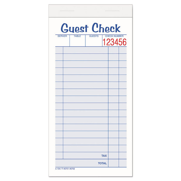 Guest Check Pad, Two-Part Carbonless, 6.38 x 3.38, 50 Forms Total [SKU: ABF10450SW]