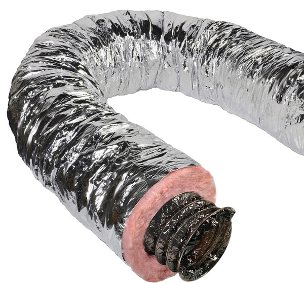 Master Flow F8IFD10X300 Insulated Flexible Duct, 10 in, 25 ft L, Fiberglass, Silver [SKU: ORG1649037]