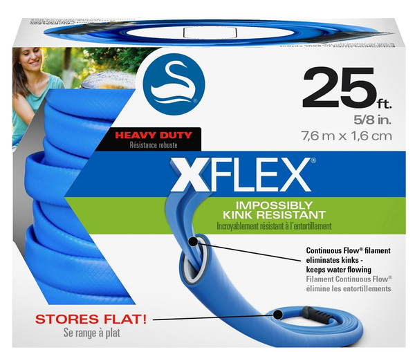 SWAN XFlex CSNXF58025 Heavy-Duty Garden Hose, 5/8 in, 25 ft L, Female, Polymer, Blue [SKU: ORG8927147]