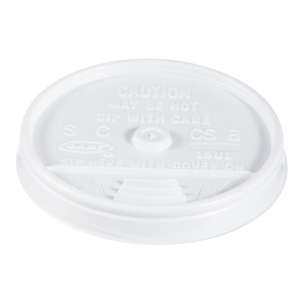 Plastic Lids, Fits 12 oz to 24 oz Hot/Cold Foam Cups, Sip-Thru Lid, White, 100/Pack, 10 Packs/Carton [SKU: DCC16UL]