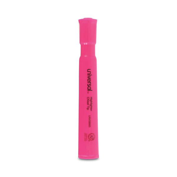 Desk Highlighters, Fluorescent Pink Ink, Chisel Tip, Pink Barrel, Dozen [SKU: UNV08865]
