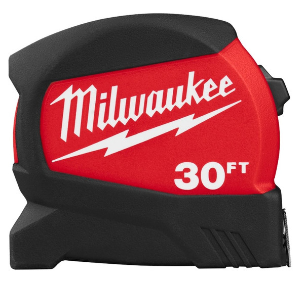 Milwaukee 48-22-0430 Tape Measure, 30 ft L Blade, 1-3/16 in W Blade, Steel Blade, ABS Case, Black/Red Case [SKU: ORG1384486]