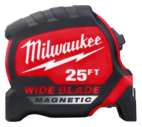 Milwaukee 48-22-0225M Tape Measure, 25 ft L Blade, 1-5/16 in W Blade, Steel Blade, ABS Case, Black/Red Case [SKU: ORG1384577]