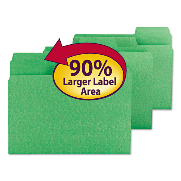 SuperTab Colored File Folders, 1/3-Cut Tabs: Assorted, Letter Size, 0.75" Expansion, 11-pt Stock, Green, 100/Box [SKU: SMD11985]