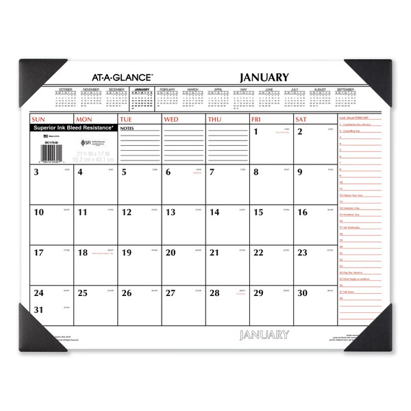 Two-Color Monthly Desk Pad Calendar, 22 x 17, White Sheets, Black Corners, 12-Month (Jan to Dec): 2024 [SKU: AAGSK117000]