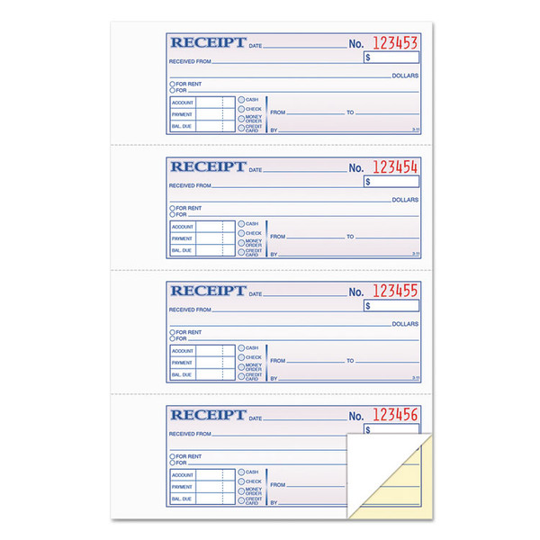 Money and Rent Receipt Books, Account + Payment Sections, Two-Part Carbonless, 7.13 x 2.75, 4 Forms/Sheet, 200 Forms Total [SKU: TOP46806]