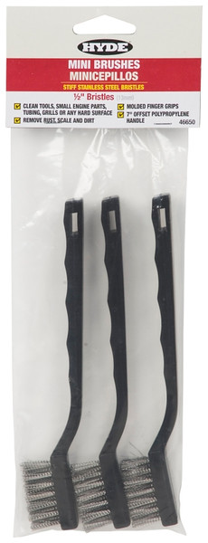 HYDE 46650 Mini Brush, 1/2 in L Trim, Stainless Steel Bristle, 10 in OAL [SKU: ORG0349555]