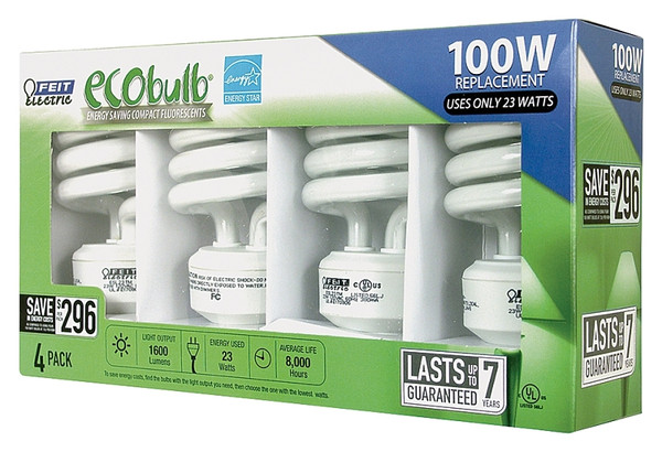 Feit Electric ESL23TM/4/RP Compact Fluorescent Bulb, 23 W, Spiral Lamp, Medium E26 Lamp Base, 1600 Lumens [SKU: ORG7662570]