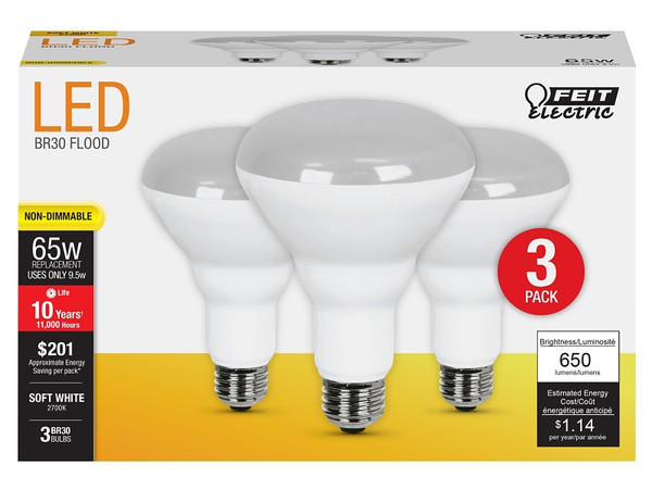 Feit Electric BR30/10KLED/3 LED Lamp, Flood/Spotlight, BR30 Lamp, 65 W Equivalent, E26 Lamp Base, Soft White Light [SKU: ORG9989203]