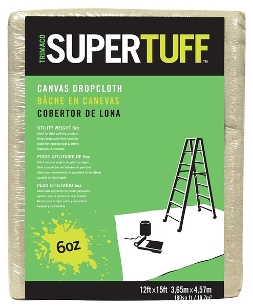 Trimaco SUPERTUFF 56703 Drop Cloth, 15 ft L, 12 ft W, Canvas, Beige/Cream [SKU: ORG6051296]