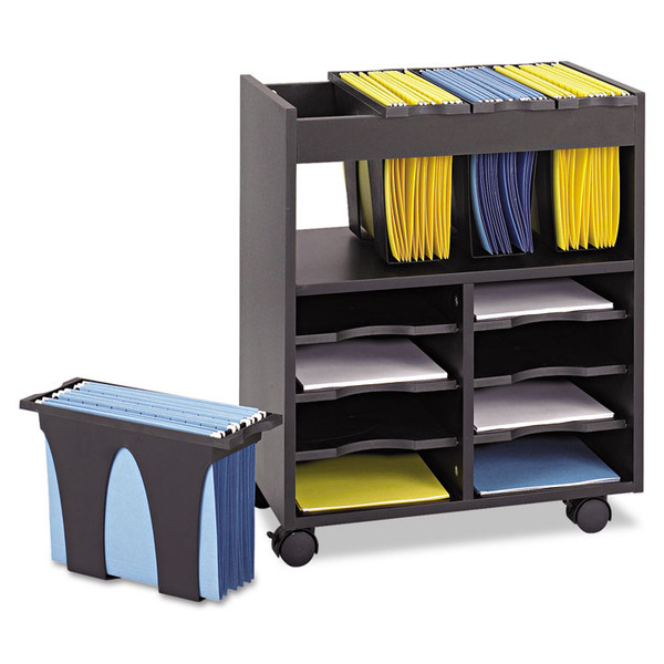 Go Cart Mobile File, Engineered Wood, 8 Shelves, 4 Bins, 14.5" x 21.5" x 26.25", Black [SKU: SAF5390BL]