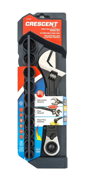 Crescent CPTAW8 Adjustable Wrench and Spline Socket Set, 1 in Jaw, Steel, Black Phosphate [SKU: ORG7191430]