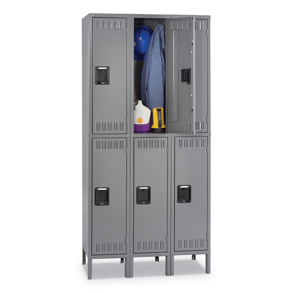 Double Tier Locker with Legs, Triple Stack, 36w x 18d x 78h, Medium Gray [SKU: TNNDTS1218363MG]