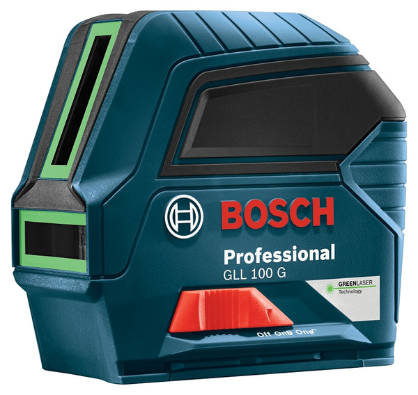 Bosch GLL 100 G Cross-Line Laser, 100 ft, +/-1/8 in at 33 ft Accuracy, 2-Line, Green Laser [SKU: ORG2793271]