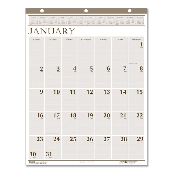 Large Print Recycled Monthly Wall Calendar, 20 x 26, Beige Sheets, 12-Month (Jan to Dec): 2024 [SKU: HOD380]
