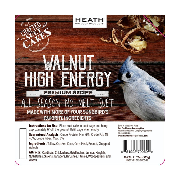 HEATH DDC6-12 Crafted Suet Wild Bird Seed Cake, 11.75 oz Pack [SKU: ORG7458003]