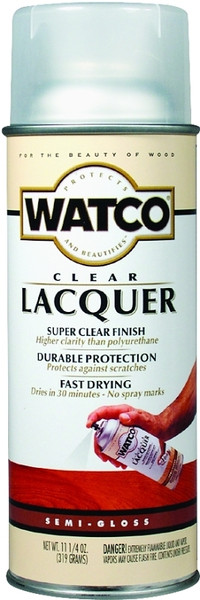 WATCO 63181 Lacquer Spray Paint, Semi-Gloss, Liquid, Clear, 11.25 oz, Aerosol Can [SKU: ORG7177033]