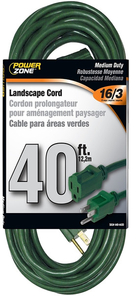 PowerZone Extension Cord, 16 AWG Cable, 40 ft L, 13 A, 125 V, Green [SKU: ORG4404430]