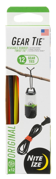 Gear Tie GTPP12-A1-R8 Twist-Tie, 6.2 mm Dia, 12 in L, Rubber/Steel, Black/Bright Orange/Neon Yellow [SKU: ORG1193465]