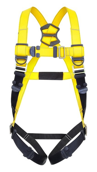 GUARDIAN FALL PROTECTION 1 Series 37001 Full Body Harness, M/L, 130 to 420 lb, Polyester Webbing, Black/Yellow [SKU: ORG0248708]