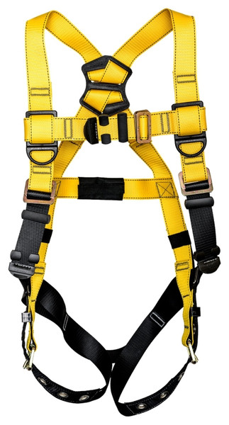 GUARDIAN FALL PROTECTION 1 Series 37005B Full Body Harness, M/L, 130 to 420 lb, Polyester Webbing, Black/Yellow [SKU: ORG0248724]