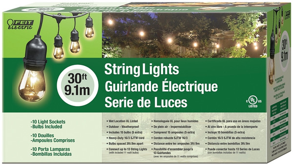 Feit Electric 72041 String Light Set, 130 V, 11 W, 15-Lamp, Incandescent Lamp, 30 ft L [SKU: ORG7184989]
