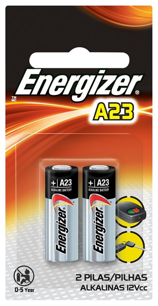Energizer A23 A23BPZ-2 Battery, 12 V Battery, 55 mAh, Alkaline, Manganese Dioxide [SKU: ORG5764733]