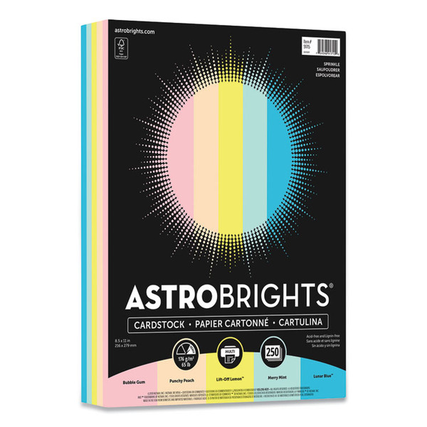 Color Cardstock, 65 lb Cover Weight, 8.5 x 11, Assorted Colors, 250/Pack [SKU: WAU91715]