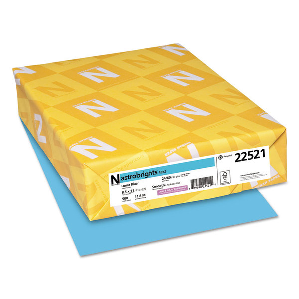 Color Paper, 24 lb Bond Weight, 8.5 x 11, Lunar Blue, 500 Sheets/Ream [SKU: WAU22521]