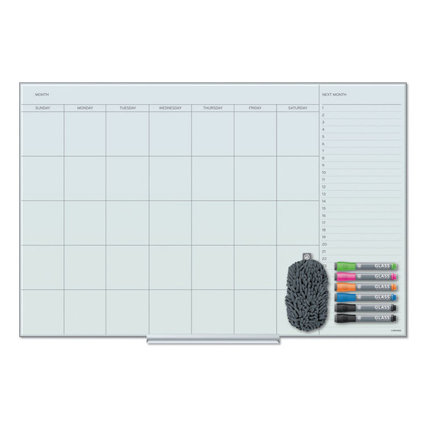 Floating Glass Dry Erase Undated One Month Calendar, 36 x 24, White [SKU: UBR3967U0001]