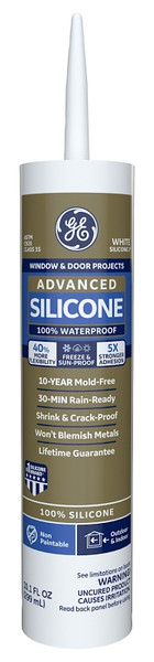 GE Silicone II GE5010 Window and Door Caulk, White, -55 to 400 deg F, 10.1 oz Cartridge [SKU: ORG8968596]