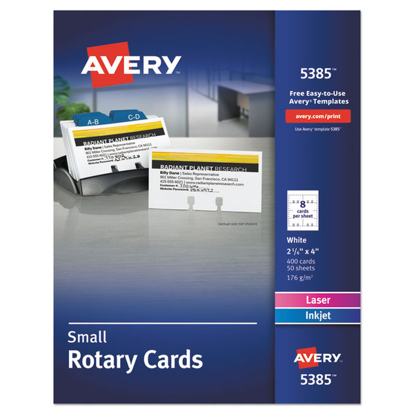 Small Rotary Cards, Laser/Inkjet, 2.17 x 4, White, 8 Cards/Sheet, 400 Cards/Box [SKU: AVE5385]