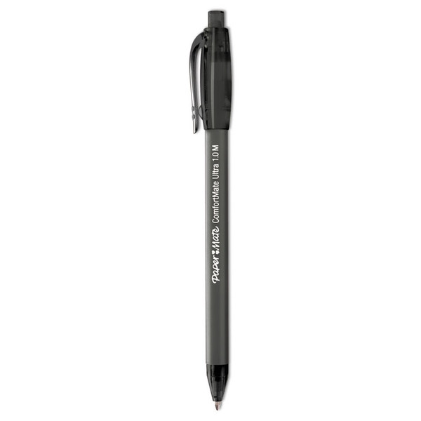 ComfortMate Ultra Ballpoint Pen, Retractable, Fine 0.8 mm, Black Ink, Black Barrel, Dozen [SKU: PAP6380187]