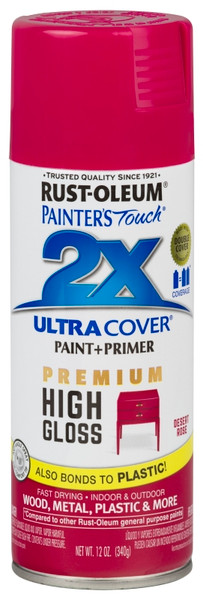 RUST-OLEUM PAINTER'S Touch 2X ULTRA COVER 331176 Spray Paint, High-Gloss, Desert Rose, 12 oz, Aerosol Can [SKU: ORG1192723]