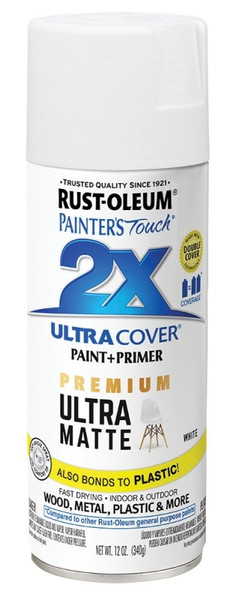 RUST-OLEUM PAINTER'S Touch 2X ULTRA COVER 331181 Spray Paint, Matte, White, 12 oz, Aerosol Can [SKU: ORG1192798]