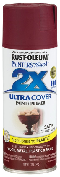 RUST-OLEUM PAINTER'S Touch 249083 Satin Spray Paint, Satin, Claret Wine, 12 oz, Aerosol Can [SKU: ORG1521376]