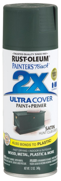 RUST-OLEUM PAINTER'S Touch 249074 Satin Spray Paint, Satin, Hunt Club Green, 12 oz, Aerosol Can [SKU: ORG1873876]