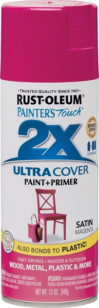 RUST-OLEUM PAINTER'S Touch 283188 Satin Spray Paint, Satin, Magenta, 12 oz, Aerosol Can [SKU: ORG5262316]