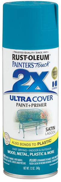 RUST-OLEUM PAINTER'S Touch 257461 Satin Spray Paint, Satin, Lagoon, 12 oz, Aerosol Can [SKU: ORG7449010]