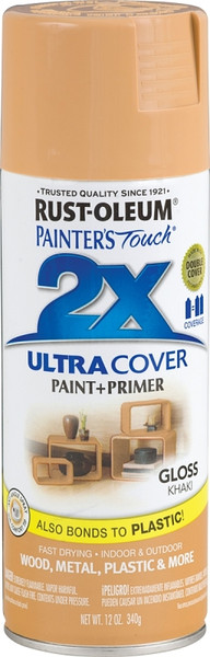 RUST-OLEUM PAINTER'S Touch 249103 Gloss Spray Paint, Gloss, Khaki, 12 oz, Aerosol Can [SKU: ORG8630378]