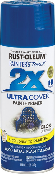 RUST-OLEUM PAINTER'S Touch 249114 Gloss Spray Paint, Gloss, Deep Blue, 12 oz, Aerosol Can [SKU: ORG8887416]